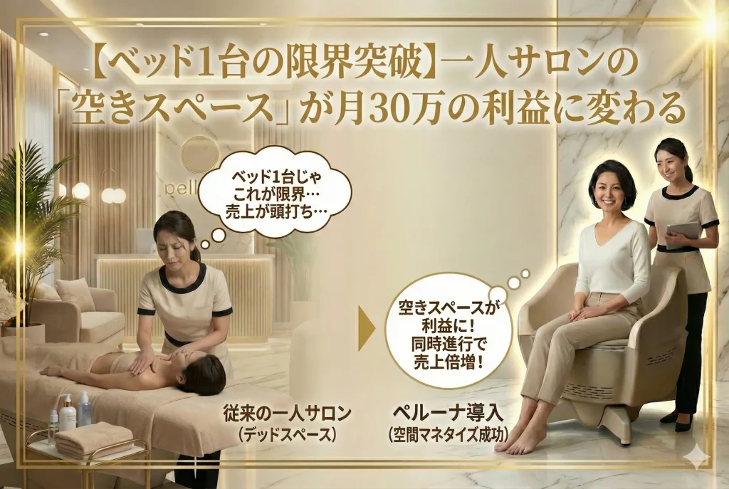 ベッド1台の一人エステサロンの限界突破。空きスペースでペルーナを同時稼働させ月30万の利益を生む空間マネタイズ