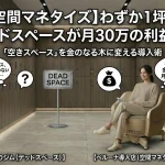 わずか1坪のデッドスペースを活用した空間マネタイズ術のアイキャッチ画像。左側のロッカールーム前の何も生み出していない空きスペースが、右側ではペルーナを設置することで「金のなる木」として収益化に成功している様子を表現。