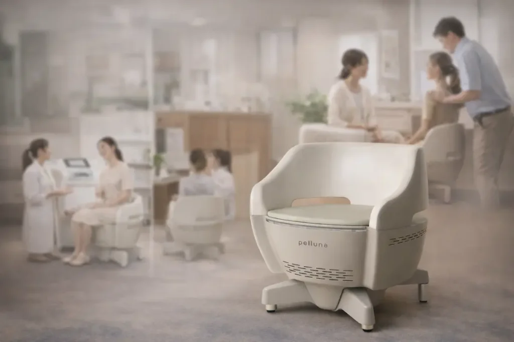 クリニックやサロンで導入されている骨盤底筋トレーニングチェア「ペルーナ」のイメージ